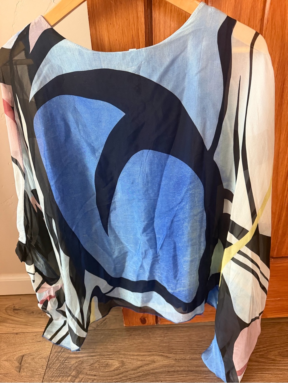 Tempo Paris Abstract Print Silk Viscose Layered Top Made in Italy Size S/M Blue - Picture 6 of 7